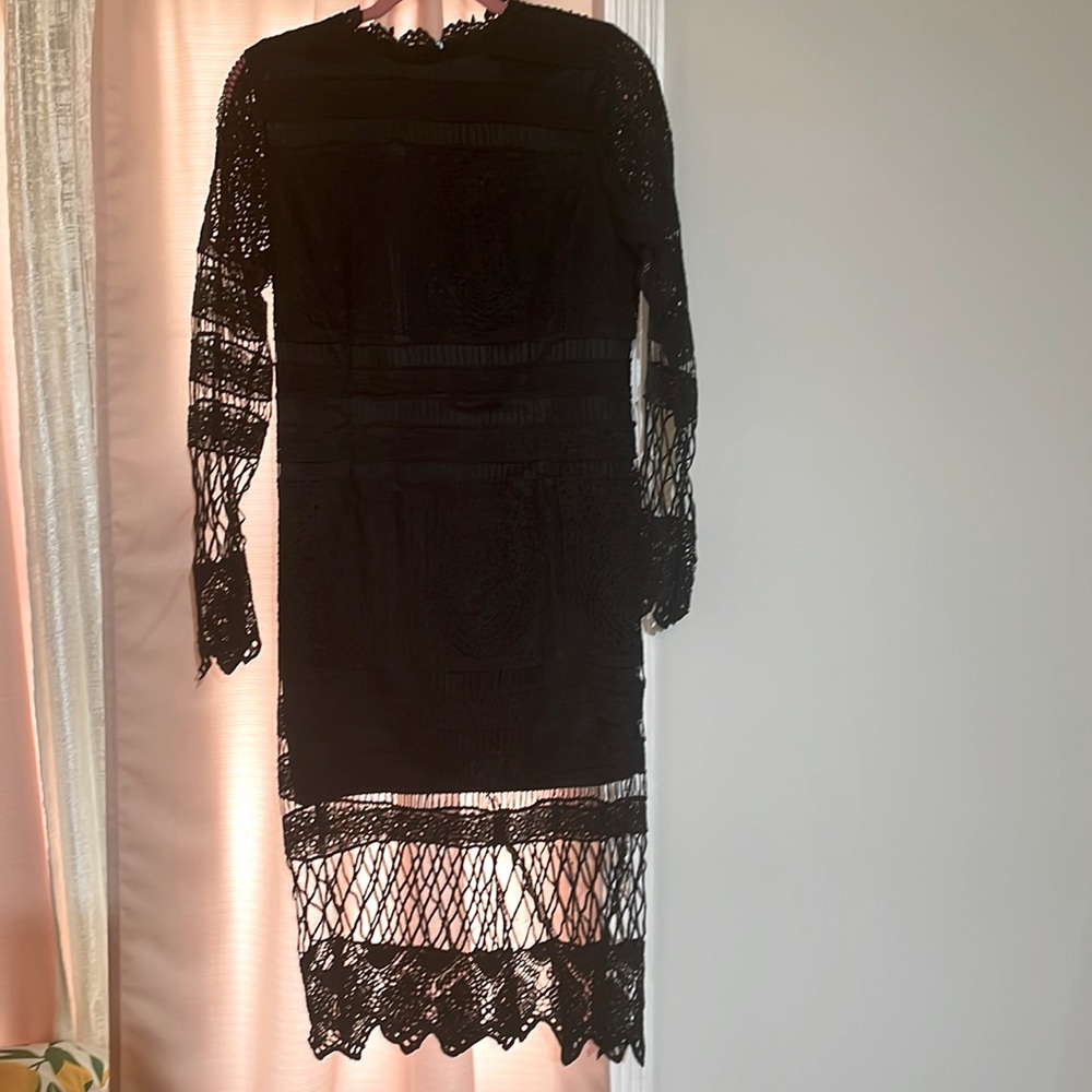 BLACK LACE BODY BRODERIE EMBROIDERED PENCIL DRESS EUC